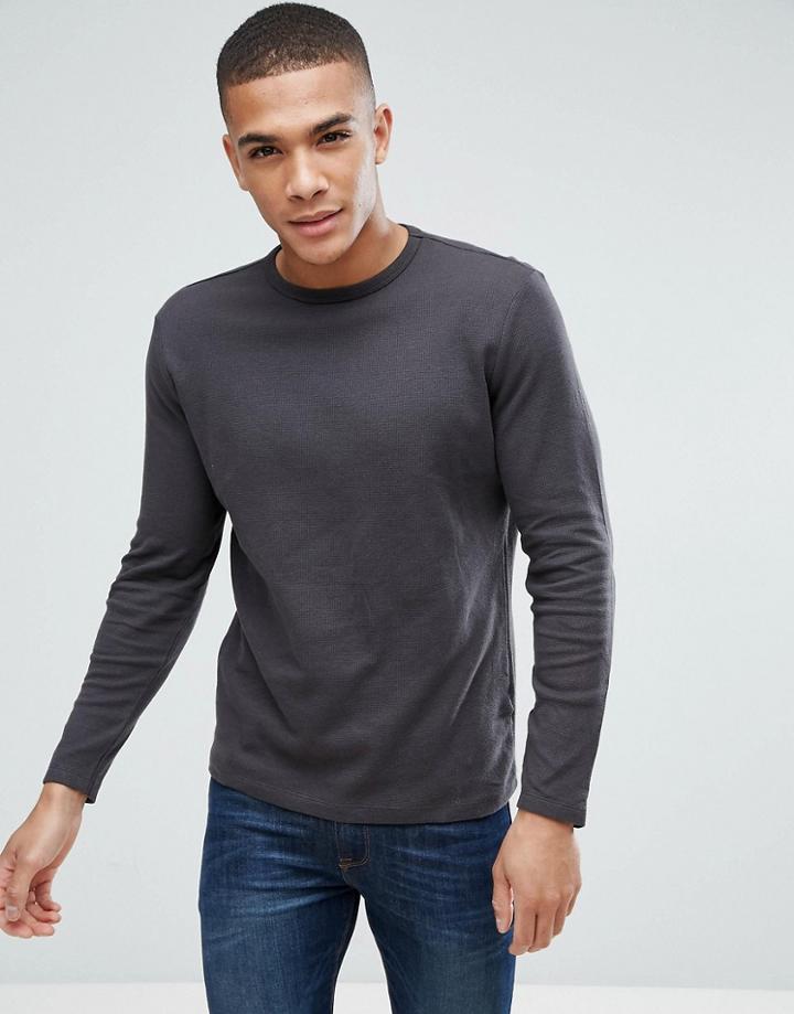 New Look Long Sleeve Waffle Knit Top In Dark Gray - Gray