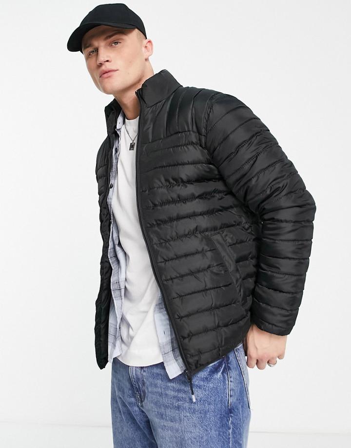 Only & Sons Quilted Puffer Jacket In Black