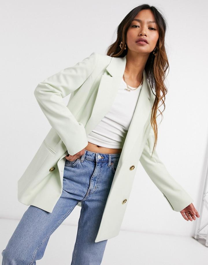 River Island Relaxed Blazer In Pistachio-green