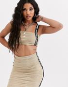 Criminal Damage Ruched Mesh Crop Top With Contrast Taping Two-piece