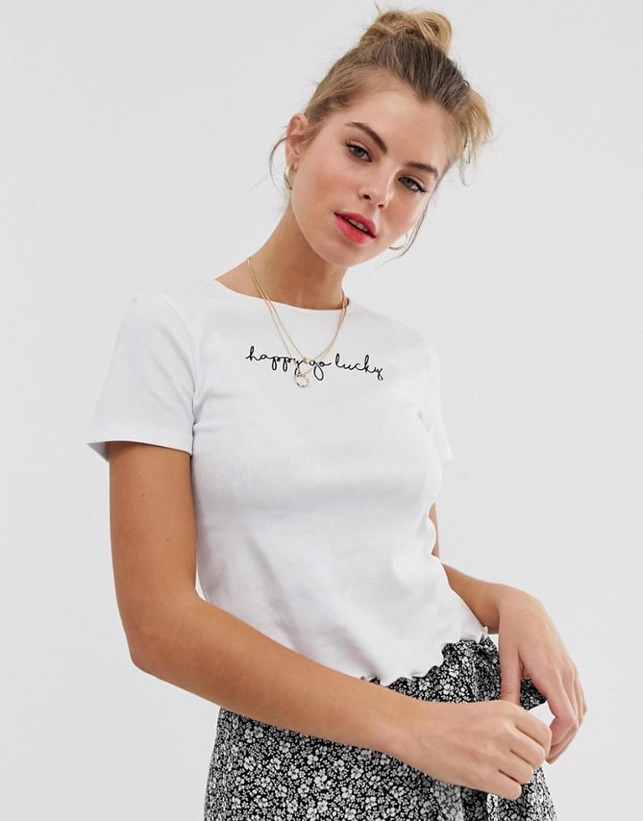 New Look Happy Go Lucky Slogan Tee In White