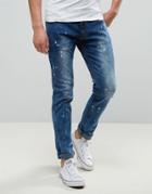 Liquor & Poker Slim Jean Mid Bleach Wash - Blue