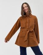 Monki Denim Belted Jacket With Oversized Pockets In Rust - Red