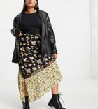 Asos Design Curve Midi Skirt With Lace Insert In Spliced Floral Print-multi