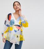 Asos Maternity Wrap Blouse In Bright Abstract Print - Multi