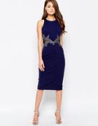 Little Mistress Metallic Mesh Insert Dress - Navy