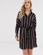 Ax Paris Stripe Long Sleeve Mini Dress - Black