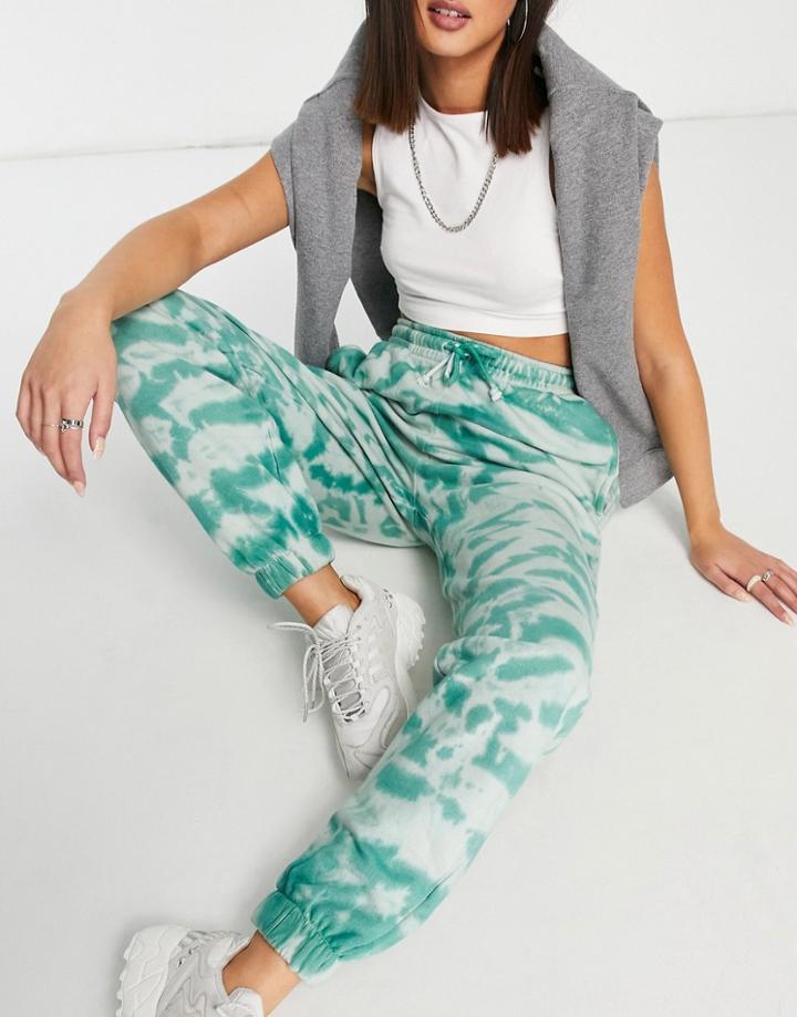Topshop Set Zebra Tie Dye Sweatpants In Green-multi