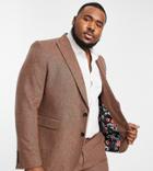 Gianni Feraud Plus Slim Fit Herringbone Wool Blend Wide Lapel Suit Jacket-brown