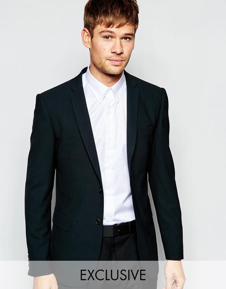 Number Eight Savile Row Exclusive Wool Mix Blazer With Stretch In Skinny Fit - Black
