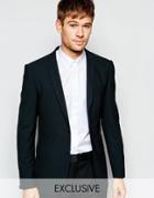 Number Eight Savile Row Exclusive Wool Mix Blazer With Stretch In Skinny Fit - Black