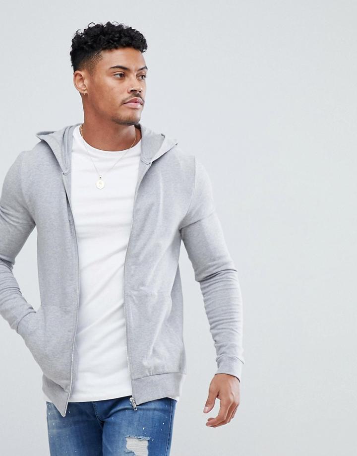 Asos Muscle Zip Up Hoodie In Gray Marl - Gray