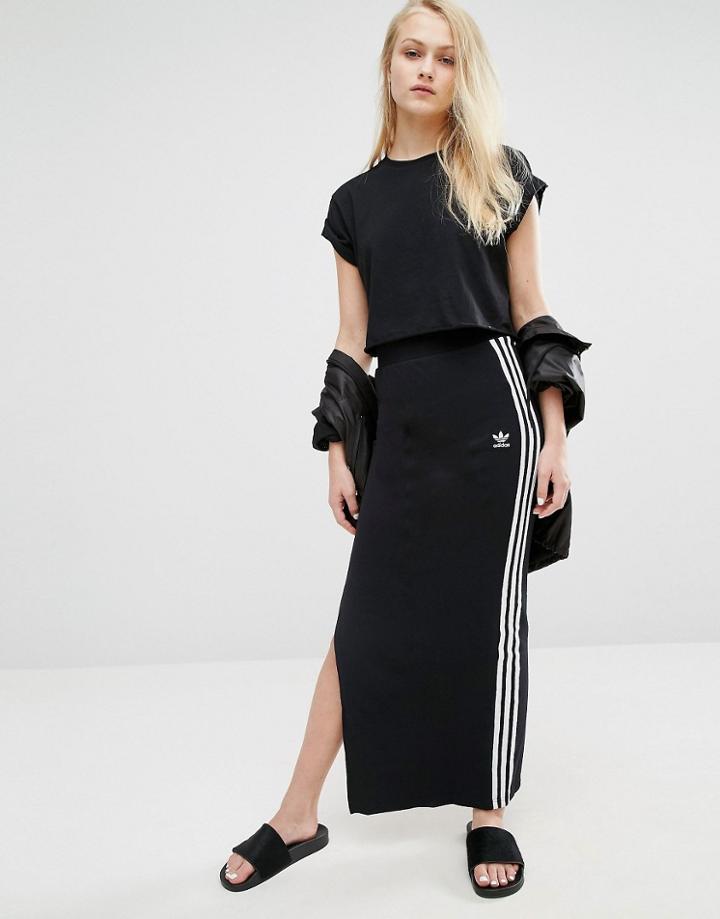 Adidas Maxi Skirt With 3 Stripes - Black