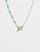 Topshop T-bar Split Beaded And Pearl Necklace In Gold-white