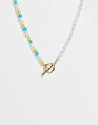 Topshop T-bar Split Beaded And Pearl Necklace In Gold-white