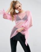 Asos Top In Mesh With Bow Sleeves - Pink
