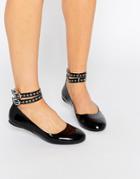 Daisy Street Multi Ankle Strap Black Flat Shoes - Black