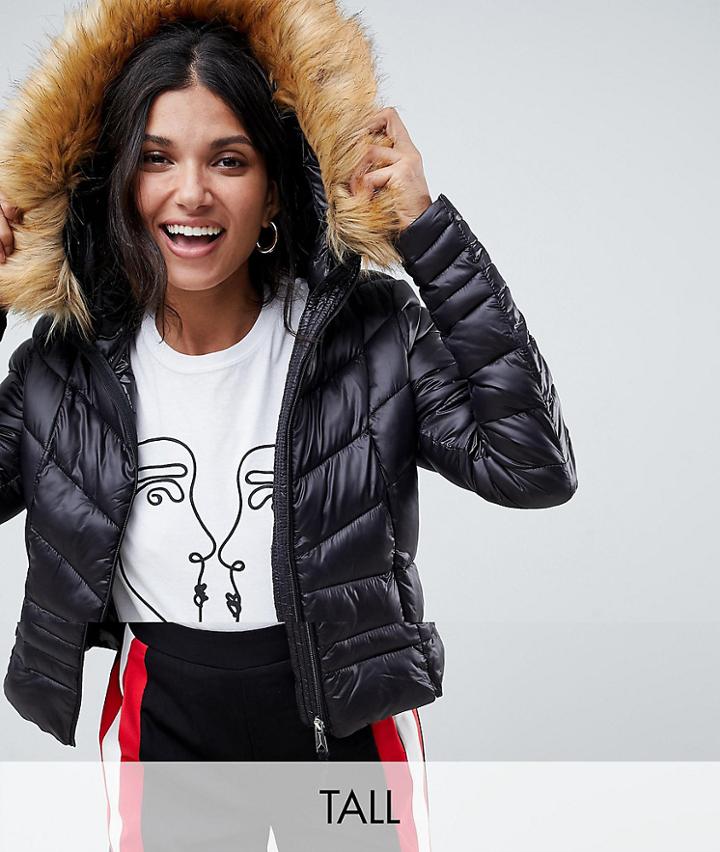 Vero Moda Tall Faux Fur Hooded Padded Jacket - Black