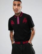 Asos Longline Polo With Zip Neck And Scorpian Embroidery - Black