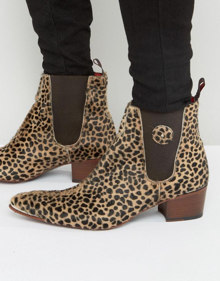 Jeffery West Sylvian Pony Leopard Chelsea Boots - Tan