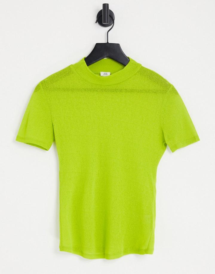River Island High Neck Tee In Lime-green
