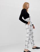 Asos Design High Waist Balloon Tapered Pants In Grid Check - Multi