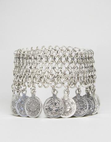 Ruby Rocks Statement Coin Detail Bracelet - Silver