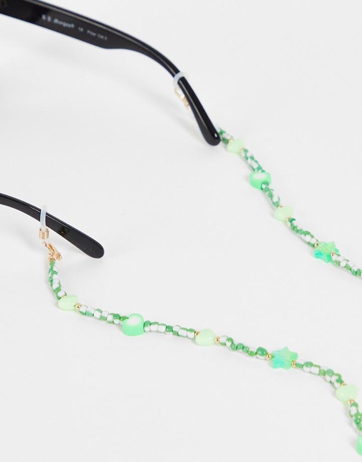 Madein. Sunglasses Chain In Lime Green Charm Beads