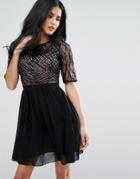 Little Mistress Embellished Top Skater Dress - Black