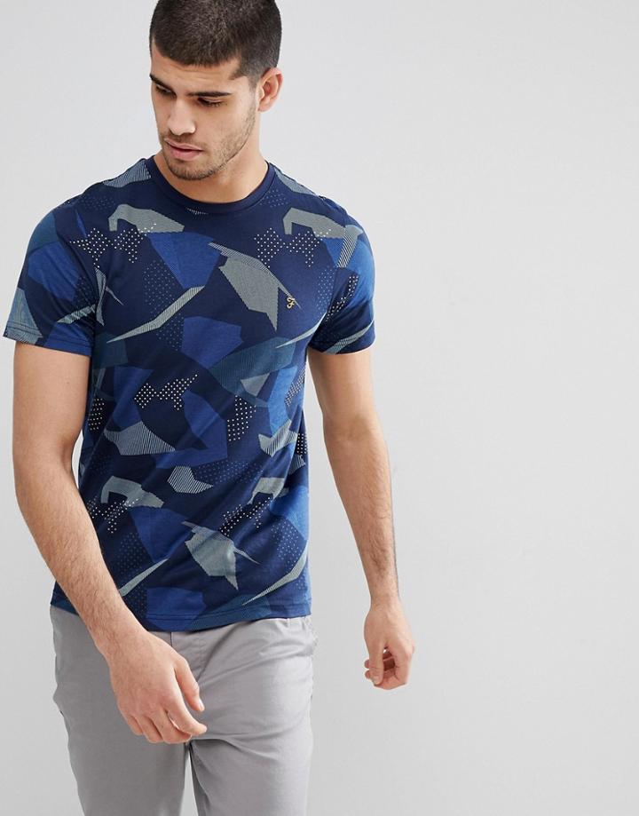 Farah Northenden Slim Fit All Over Print T-shirt In Navy - Navy