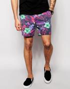 Asos Chino Shorts In Slim Fit Shorter Length - Purple