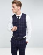 Asos Super Skinny Suit Vest In Navy And Pink Windowpane Check - Navy
