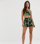 Missguided Co - Ord High Wasited Shorts In Leaf Print - Black