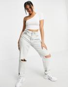 Asos Design Ruched Side One Shoulder Crop Top In White