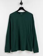 Asos Design Long Sleeve Oversized T-shirt In Dark Green