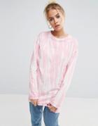 Asos T-shirt With Bleach Print With Long Sleeves - Pink