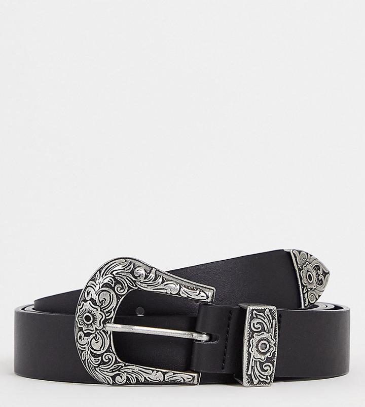 Asos Design Curve Antique Silver Western Waist And Hip Belt In Black