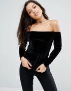 Asos Top With Off Shoulder In Velvet - Black