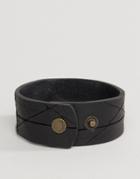 Diesel A-hustle Leather Cuff Bracelet In Black - Black