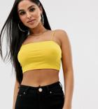 Asos Design Petite Crop Bandeau With Skinny Straps In Yellow - Yellow