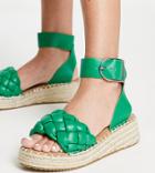 Glamorous Wide Fit Plaited Espadrille Flatform Sandals In Green