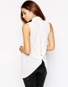 Asos Sleeveless Longline Blouse With Knot Back Detail - Cream