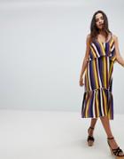 Boohoo Bold Stripe Ruffle Hem Midi Dress - Multi