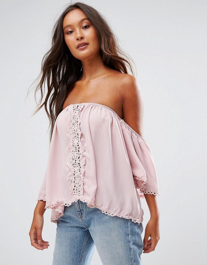 Qed London Angel Sleeve Bardot Top - Pink
