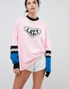 Lazy Oaf Long Sleeve Top With Patch - Pink