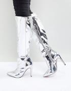 Asos Caiden Pointed Knee High Boots - Silver
