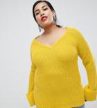 Lost Ink Plus Relaxed Sweater With V Neck In Chunky Knit - Yellow
