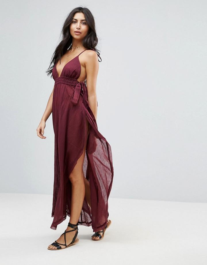 Asos High Low Hem Tie Shoulder Beach Dress - Purple
