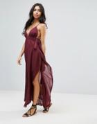 Asos High Low Hem Tie Shoulder Beach Dress - Purple