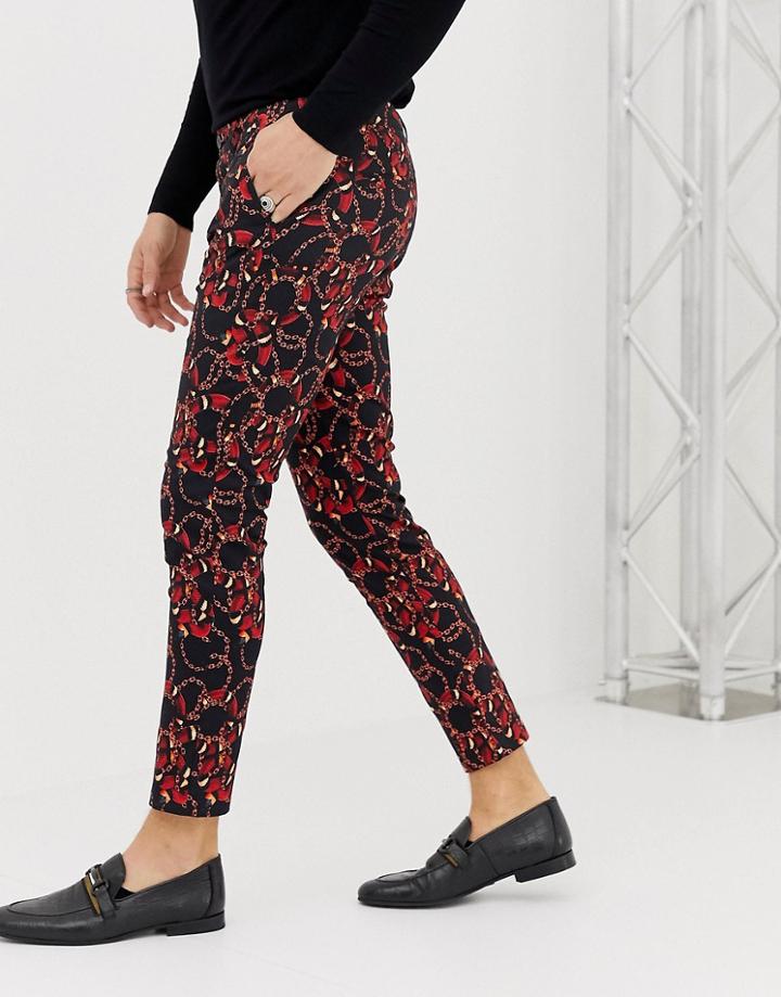 Asos Design Skinny Cropped Pants In Baroque Snake Print - Black
